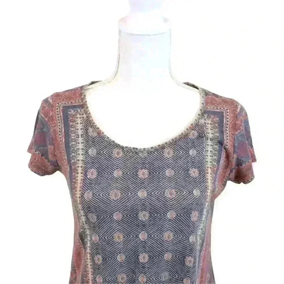 Lucky Brand Blue & Red Bandana Print Scoop Neck Short Sleeve T-Shirt Size Small - Picture 3 of 8